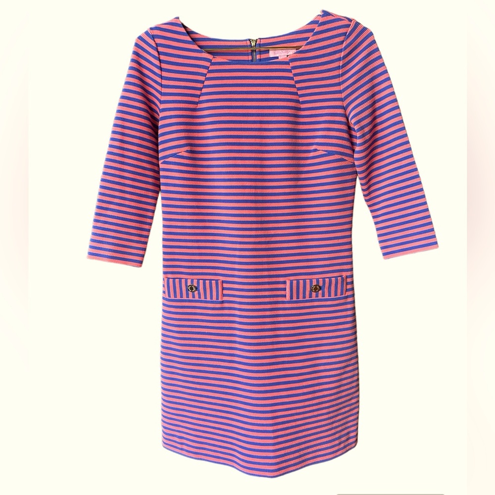 Lilly Pulitzer Bright Charlene Coral/Purple Stripe Shift Dress